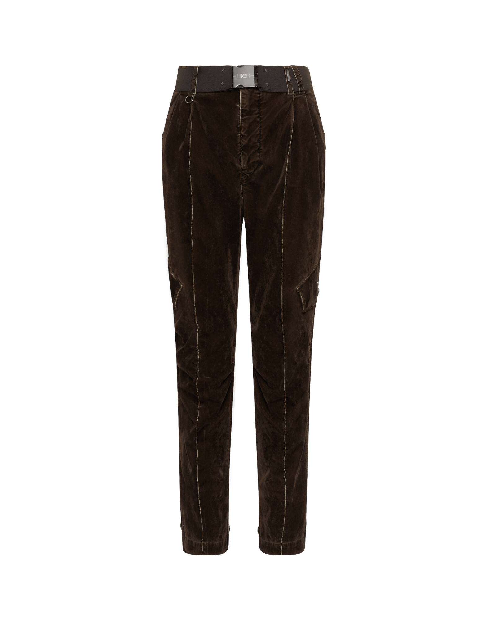 LASH OUT: Braune konisch geschnittene Hose aus beflocktem Baumwoll