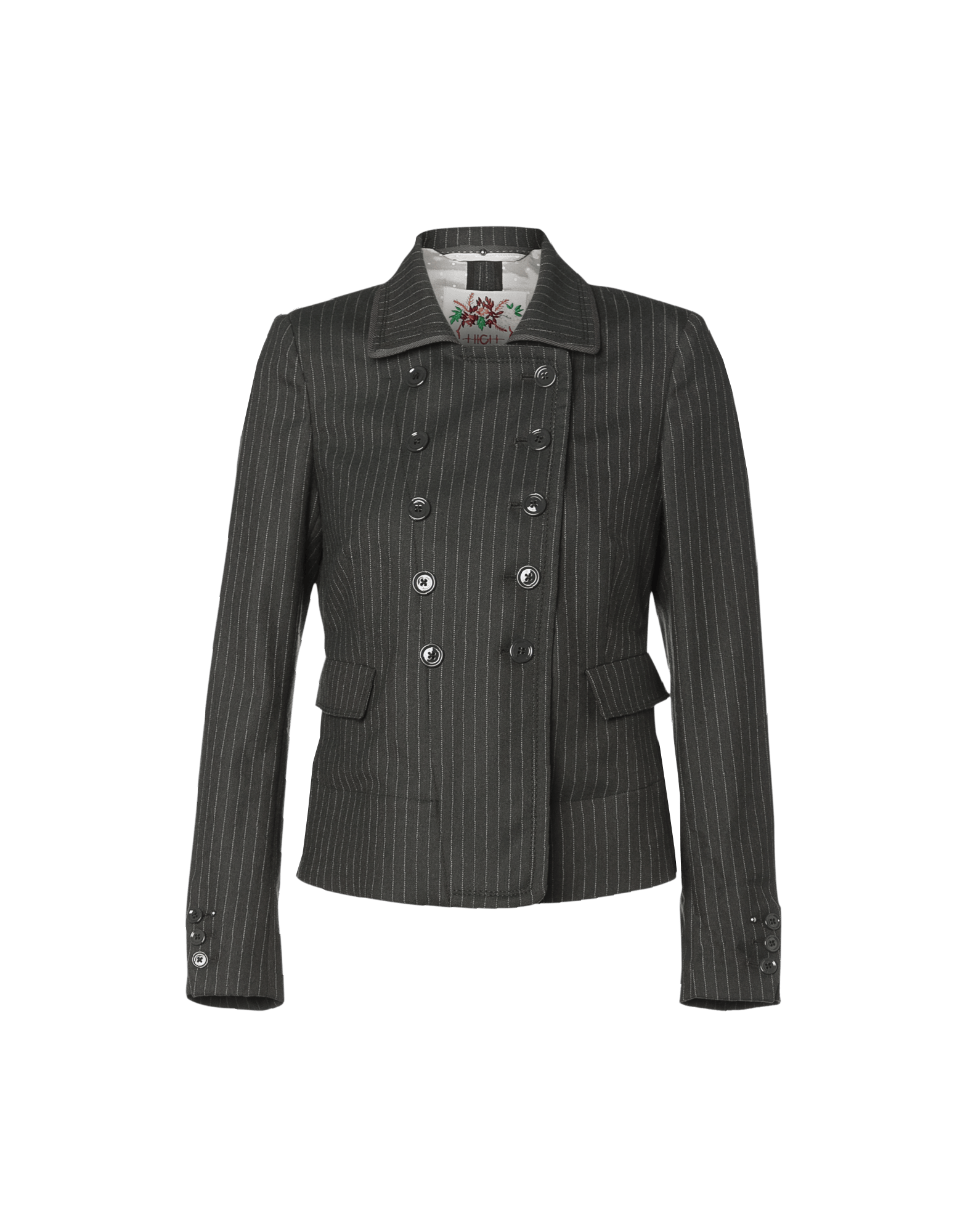 Double breasted jacket in green pinstripe