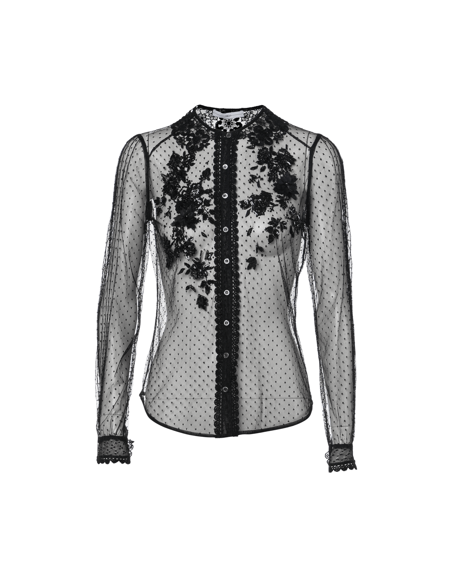 TELLING: Sheer embroidered tulle shirt