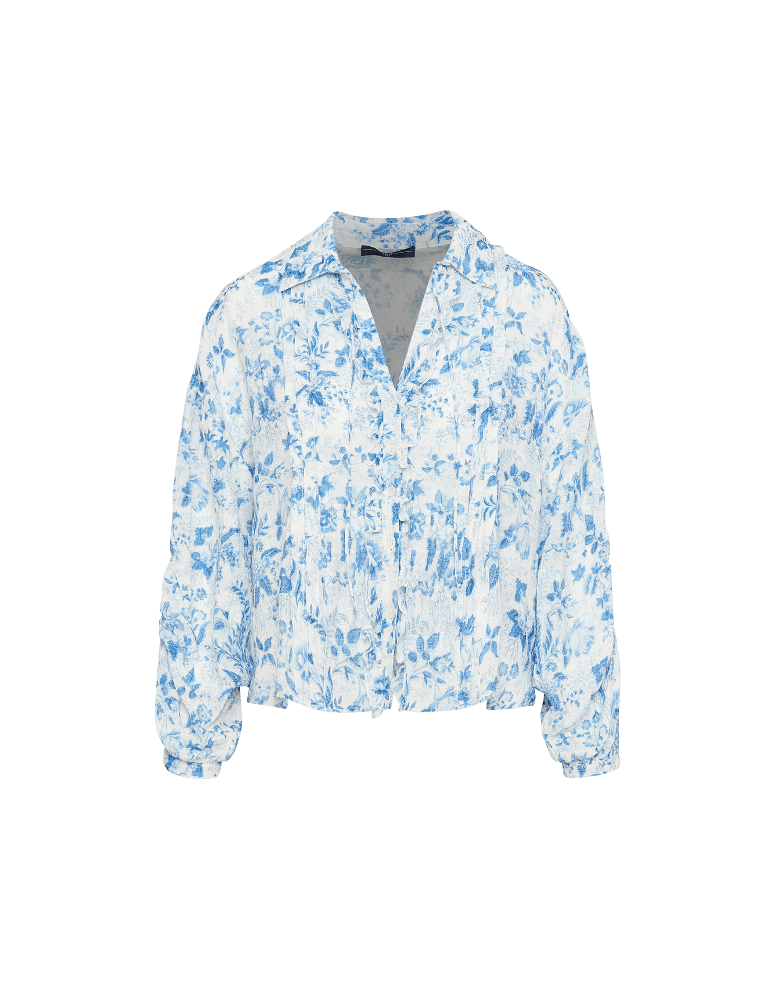 Square cut floral shirt with ruffle front