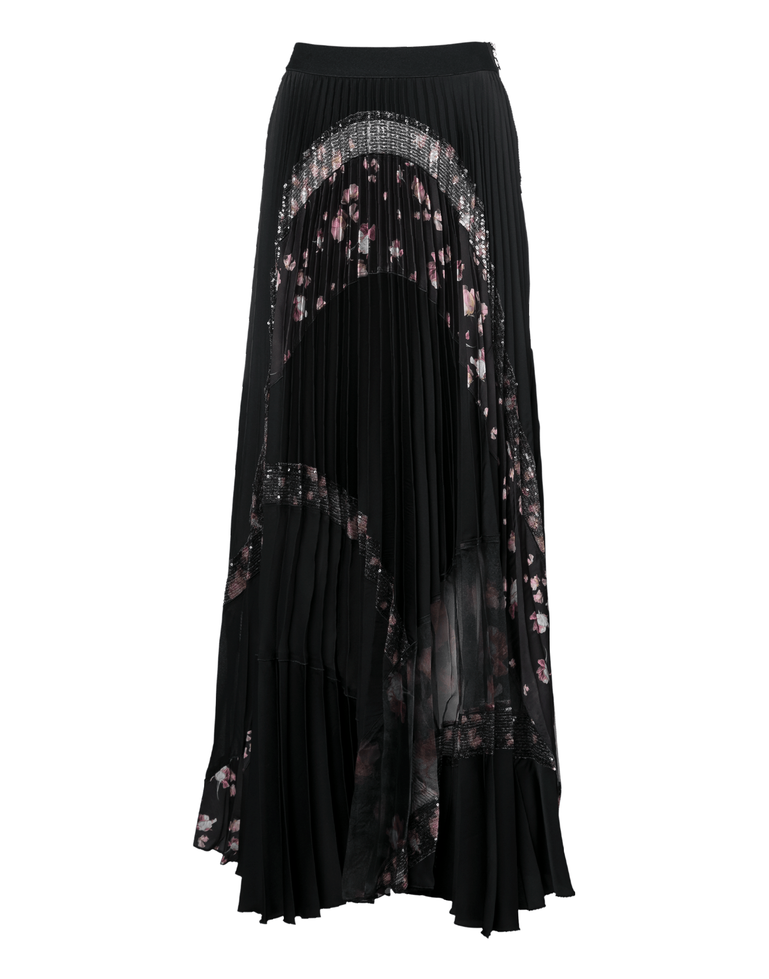 Long sequined floral sunray pleated skirt