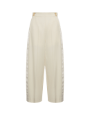 DODGEM: Cream high waisted pants with tuxedo-style stripe