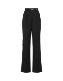FULL STOP: Black straight leg pants with pleated ruffle