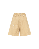 WITTY: Beige wide leg baggy shorts with double-buckle waist