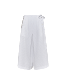 FREEDOM: Asymmetrical divided skirt in ivory seersucker