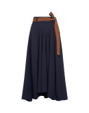 YONDER: Midi length full skirt in navy wool mix