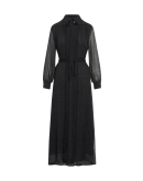 PERSUADE: Midi shirtwaist dress in black and white pin dot silk