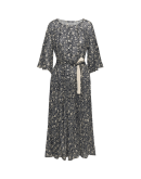 BEMUSE: Midi-Kleid aus navyblauem Georgette mit elfenbeinfarbenem Aufdruck