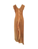 BESOTTED: Bias cut copper slip dress with waterfall drape