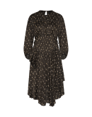 BEAUTIFY: Asymmetric dress in floral printed black cotton silk