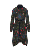 ENCHANTED: Full skirt shirtwaist dress in floral wool twill