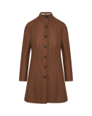 INTRIGUE: Collarless coat in tobacco wool