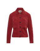 BRAVADO: Double layer jeans-style jacket in red cotton velvet