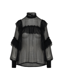 CARNIVAL: Blusa con balze in seta trasparente nera