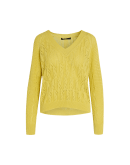 IDEALISM: V-neck sweater in textured yellow mesh knit