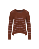 REALIZE: Brauner Pullover mit direktionalem Zopfmuster und elfenbeinfarbenen Querstreifen