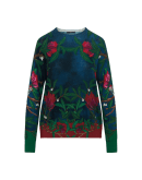 BOUQUET: Navy and magenta floral printed cotton sweater