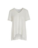 FANFARE: T-shirt in cotone avorio con maniche bordate in pizzo