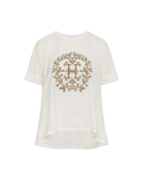 INSIGNIA: Elfenbeinfarbenes T-Shirt mit Einsätzen aus Spitze und Stickereien