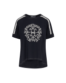 INSIGNIA: Navy t-shirt with lace insert and embroidery