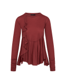 FINE ARRAY: Terracotta long sleeve top in jersey with a peplum hem