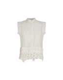 CHARMED: Ivory cap sleeve top in muslin and ribbon lace