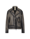 JEALOUS: Dark grey treated leather biker jacket