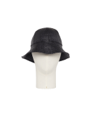HAT-TRICK: Bucket hat in soft shiny black raffia