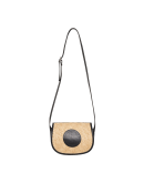 FLAUNTER: Shoulder bag in black leather and natural raffia