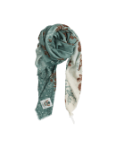 MYTH: Green and ivory floral printed scarf with a mini floral border