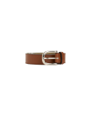 OPPOSITE: Tan narrow leather belt faced in green