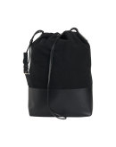 SOMEWHERE: Black canvas and leather sack bag