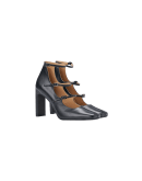 HIGH-LIFE: Black high heel multi-strap front shoe