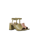 SOPHISTICATE: Green and pink open-toe sandal