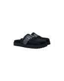 ELUSIVE: Black winter slippers in leather and ‘pony skin’