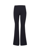 STANDBY: Flat front flared pant in navy stretch jersey