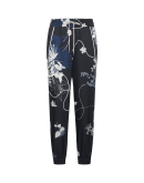 FROLICSOME: Navy jogger pant in floral printed tech satin