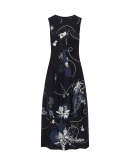 MESMERIZE: Ärmelloses Kleid aus navyblauem Sensitive®-Gewebe mit floralem Druck