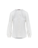 SUPPOSE: Collarless ivory shirt in fine tech satin