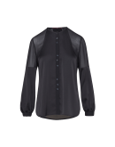 SUPPOSE: Collarless black shirt in fine tech satin