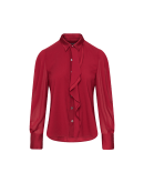 PROUD: Ruffle front shirt in red crêpe