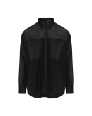 SHUSH: Wide cut black shirt in satin-back crêpe and georgette