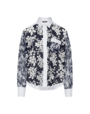 REQUISITE: Bluse aus navyblauer Baumwolle und Spitze mit gummiertem Aufdruck