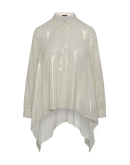 IDYLLIC: Ivory flared hem shirt in laminated georgette