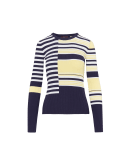 AWARE: Skinny sweater in ivory, navy and yellow rayon rib knit