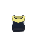 IMPLICIT: Multi-seam crop tank top in navy, yellow and white Sensitive®