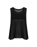 SOLITUDE: Black sleeveless top in semi-sheer tech georgette