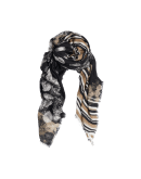 PROSE: Scarf with black, ivory and beige floral and stripe design
