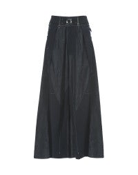 TANGRAM: Pantaloni ampi in chambray scuro con patchwork