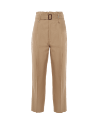 BEYOND: Fawn twill wide leg pants with paper-bag waist